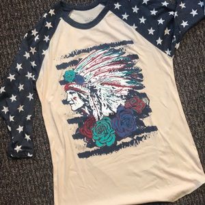 CRAZY TRAIN!! Indian headdress baseball tee. NEW!